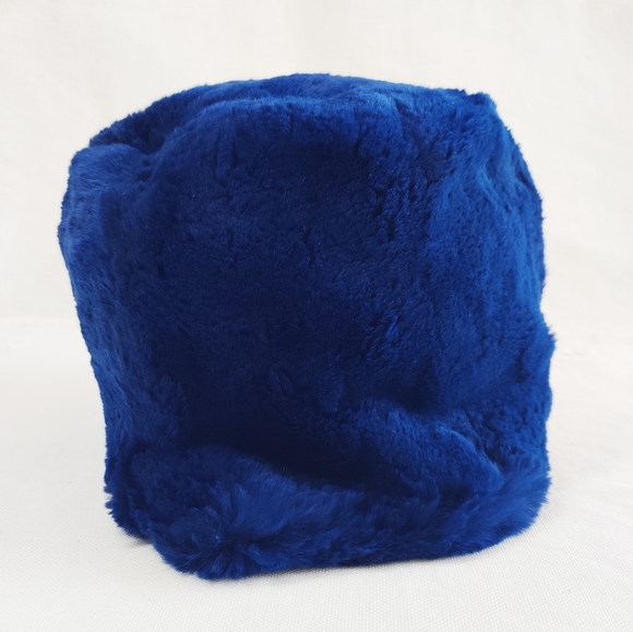 Vintage Royal Blue Rabbit Fur Hat 1960's Beanie-Cossack Cross Winter Hat - Picture 3 of 7